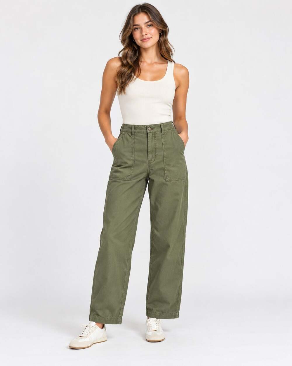 Xirena Tucker Utility Olive Green Cotton Straight Leg Pants Small